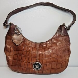 Dooney & Bourke Brown Croc Embossed Leather Hobo Bag
